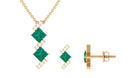 Princess Cut Emerald Modern Jewelry Set with Diamond Emerald - ( AAA ) - Quality - Rosec Jewels