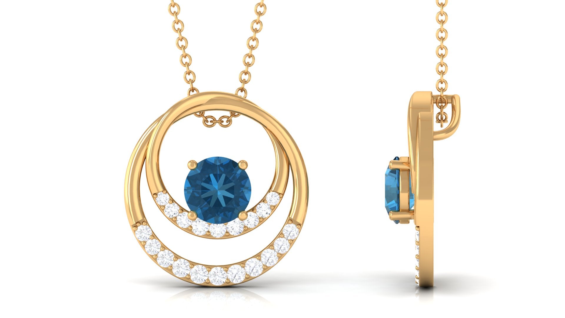 Real London Blue Topaz and Diamond Pendant London Blue Topaz - ( AAA ) - Quality - Rosec Jewels
