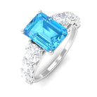 Octagon Cut Swiss Blue Topaz and Moissanite Side Stone Engagement Ring Swiss Blue Topaz - ( AAA ) - Quality - Rosec Jewels
