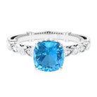 3.25 CT Cushion Cut Swiss Blue Topaz Solitaire and Moissanite Side Stone Ring Swiss Blue Topaz - ( AAA ) - Quality - Rosec Jewels