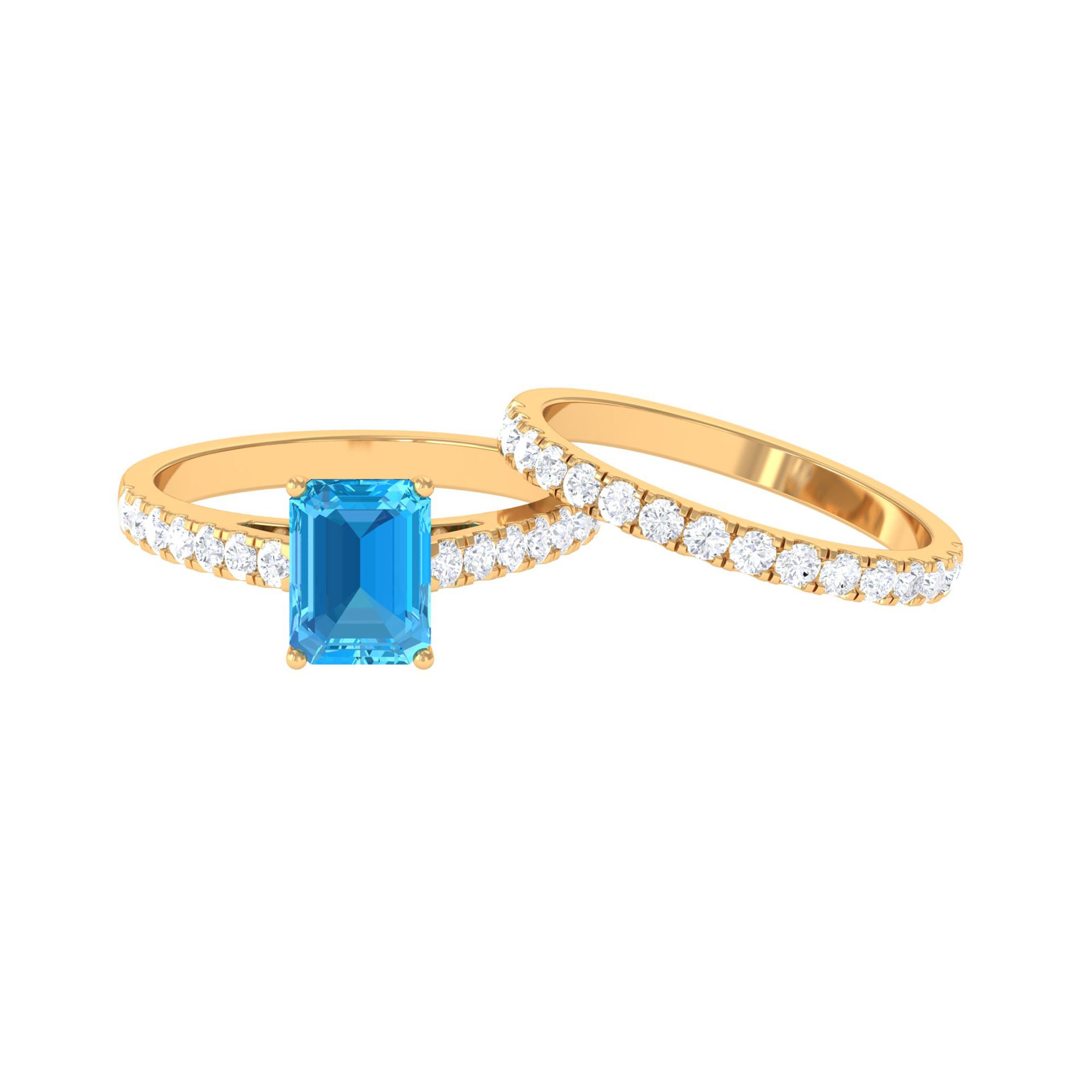 Octagon Cut Swiss Blue Topaz Bridal Ring Set with Moissanite Band Swiss Blue Topaz - ( AAA ) - Quality - Rosec Jewels