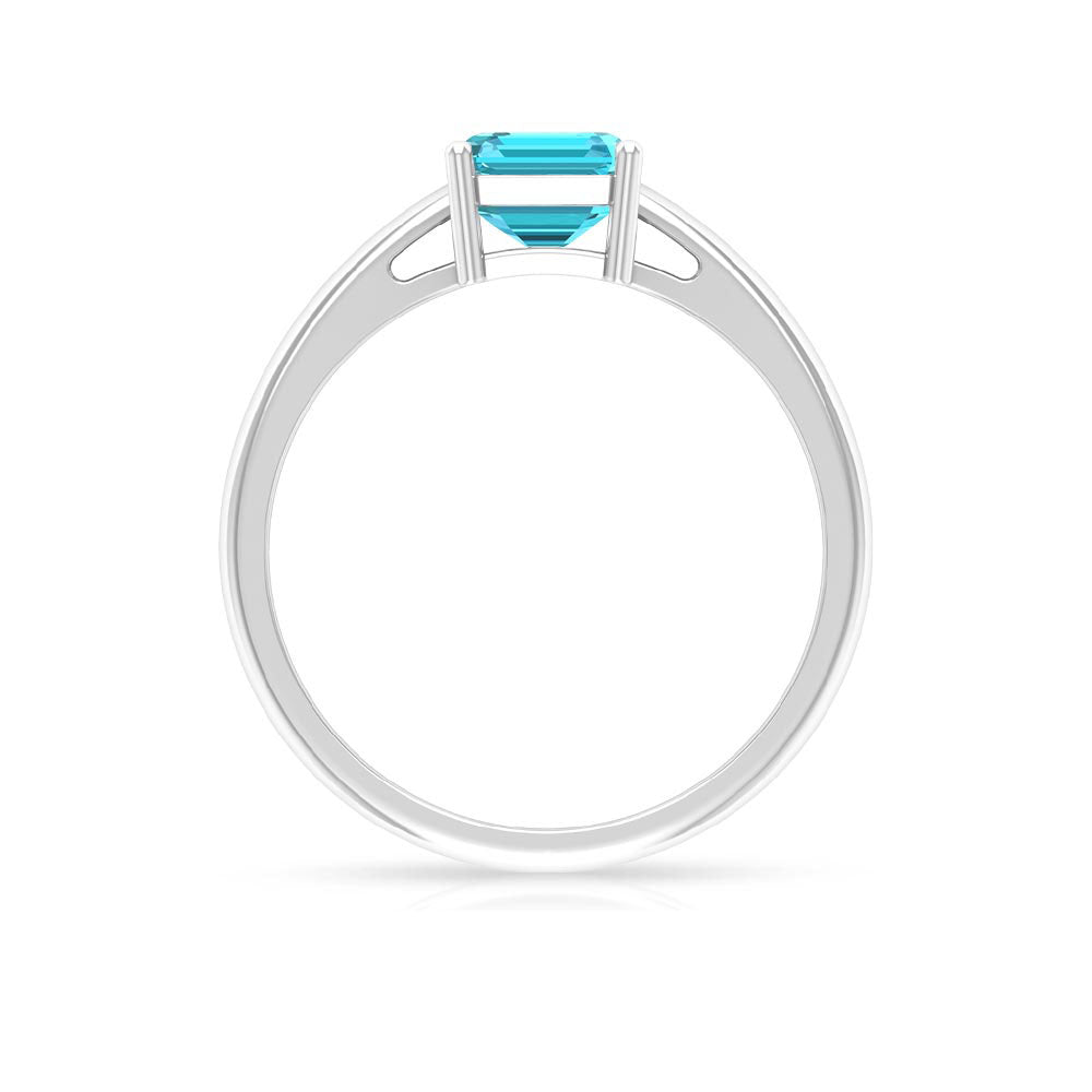 6X8 MM Octagon Cut Swiss Blue Topaz Solitaire Ring Swiss Blue Topaz - ( AAA ) - Quality - Rosec Jewels