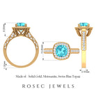 Milgrain Engagement Ring with 2.50 CT Swiss Blue Topaz and Moissanite Swiss Blue Topaz - ( AAA ) - Quality - Rosec Jewels