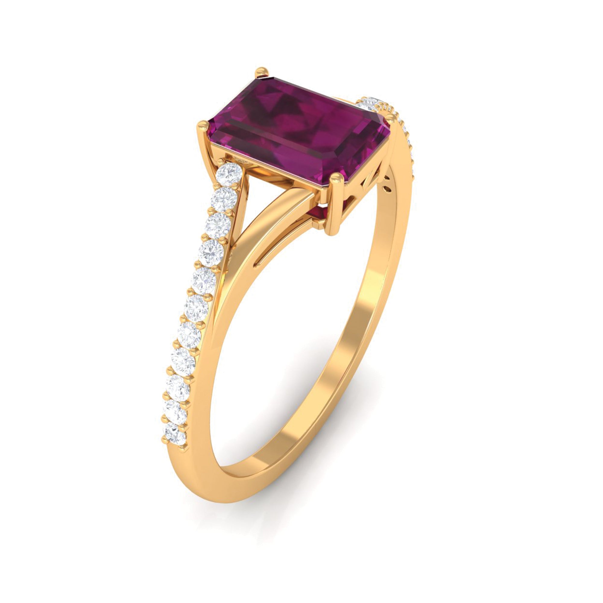 1.50 CT Natural Rhodolite Solitaire Ring with Diamond Accent Rhodolite - ( AAA ) - Quality - Rosec Jewels