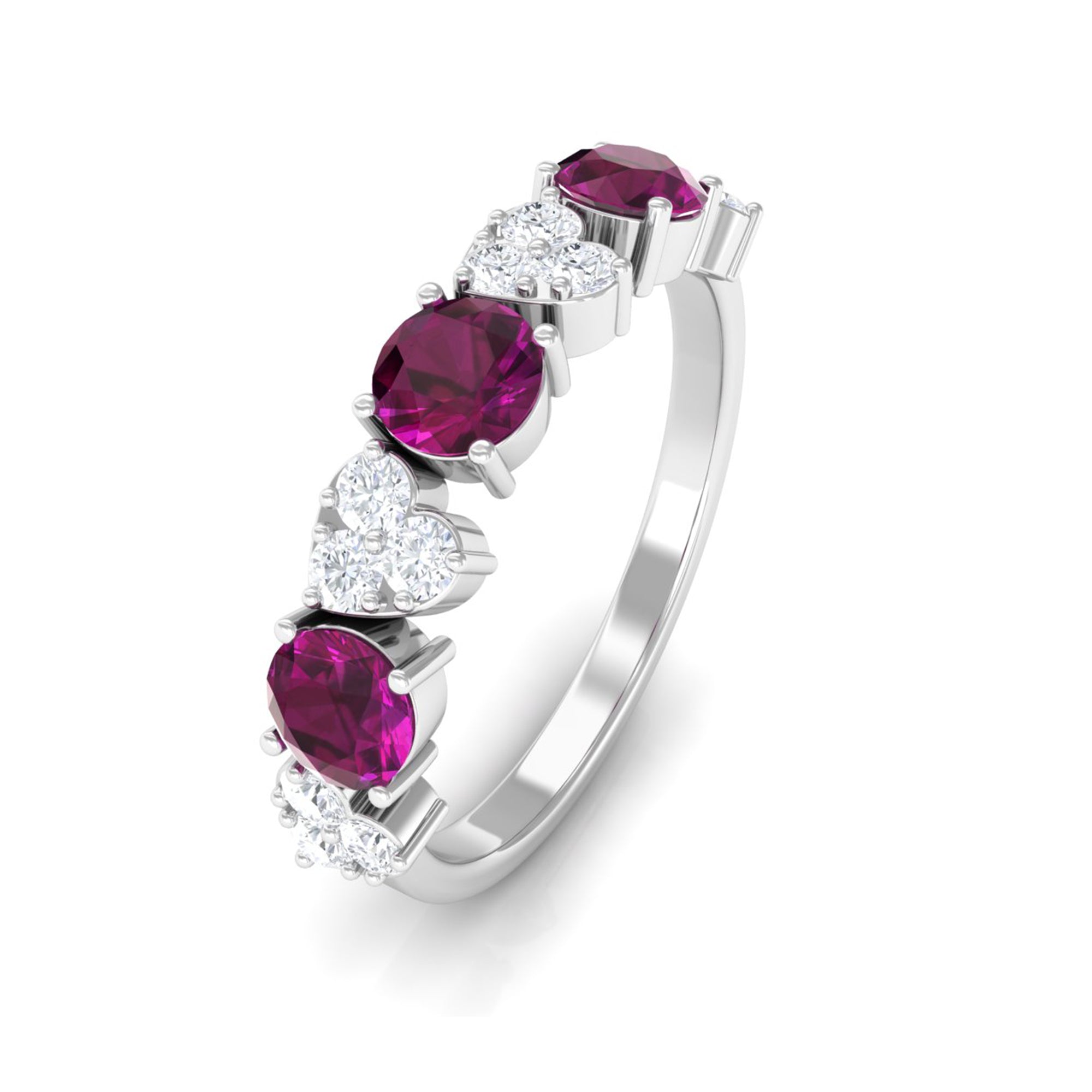 1.50 CT Rhodolite and Diamond Heart Shape Alternate Eternity Ring Rhodolite - ( AAA ) - Quality - Rosec Jewels