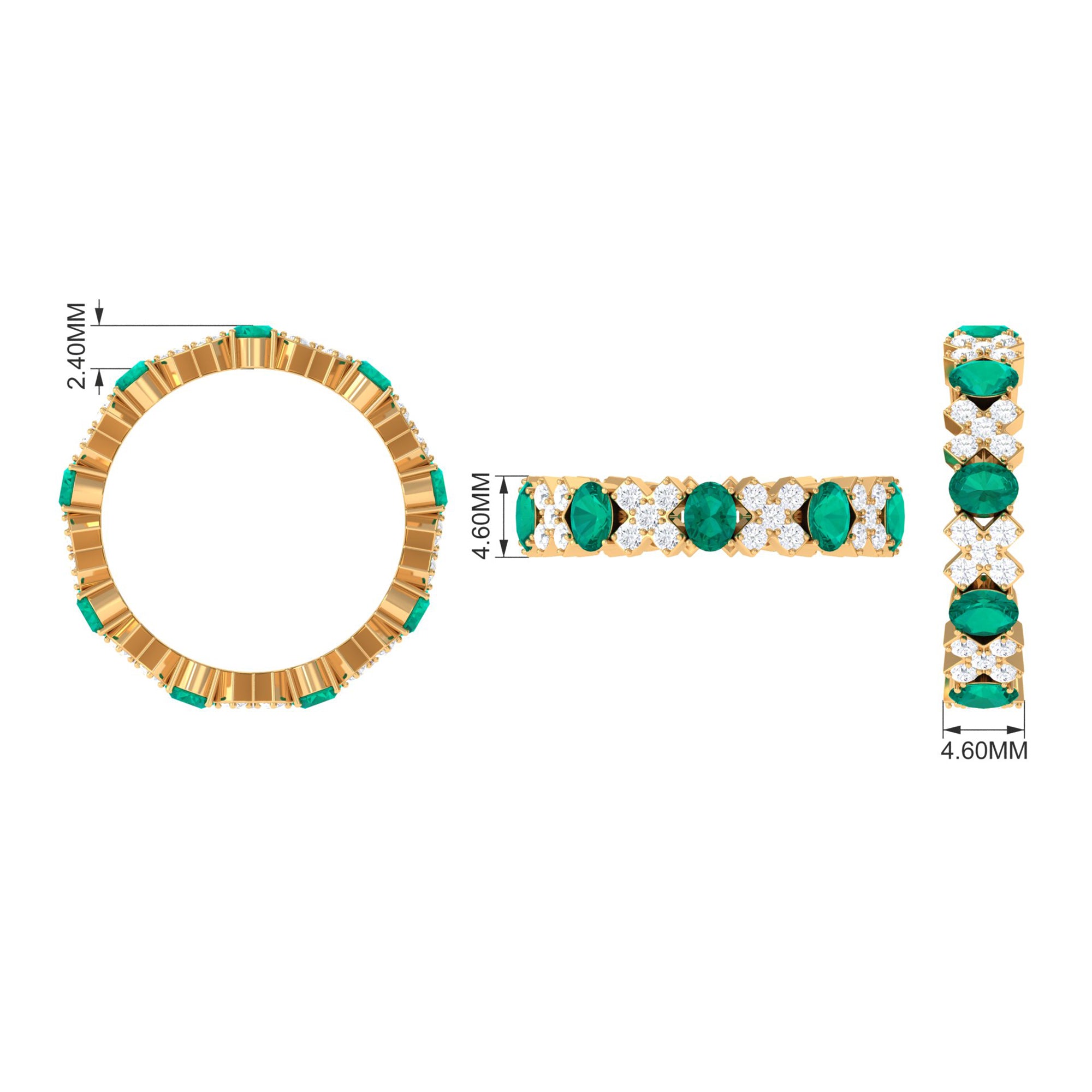 Designer Eternity Ring with Emerald and Moissanite Emerald - ( AAA ) - Quality - Rosec Jewels
