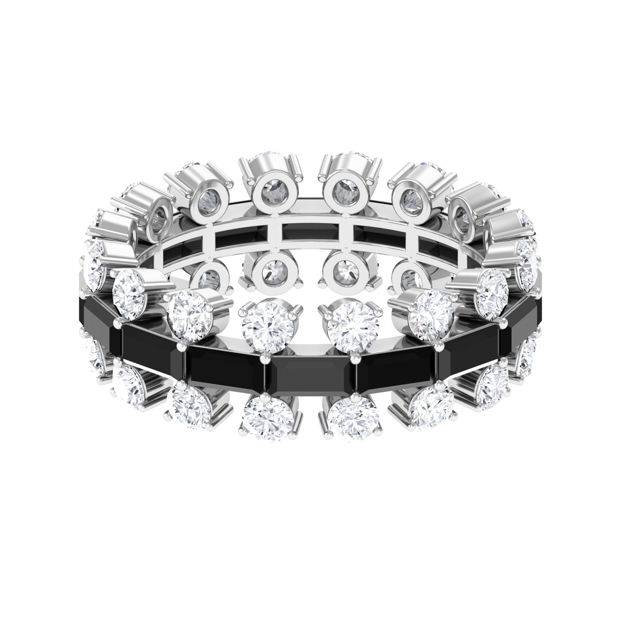Black Onyx Art Deco Eternity Ring with Moissanite Black Onyx - ( AAA ) - Quality - Rosec Jewels
