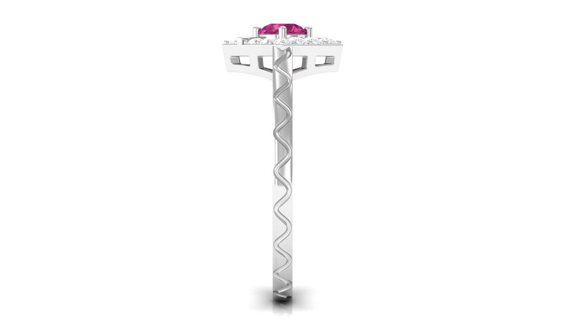 Minimal Pink Tourmaline Textured Ring with Diamond Pink Tourmaline - ( AAA ) - Quality - Rosec Jewels