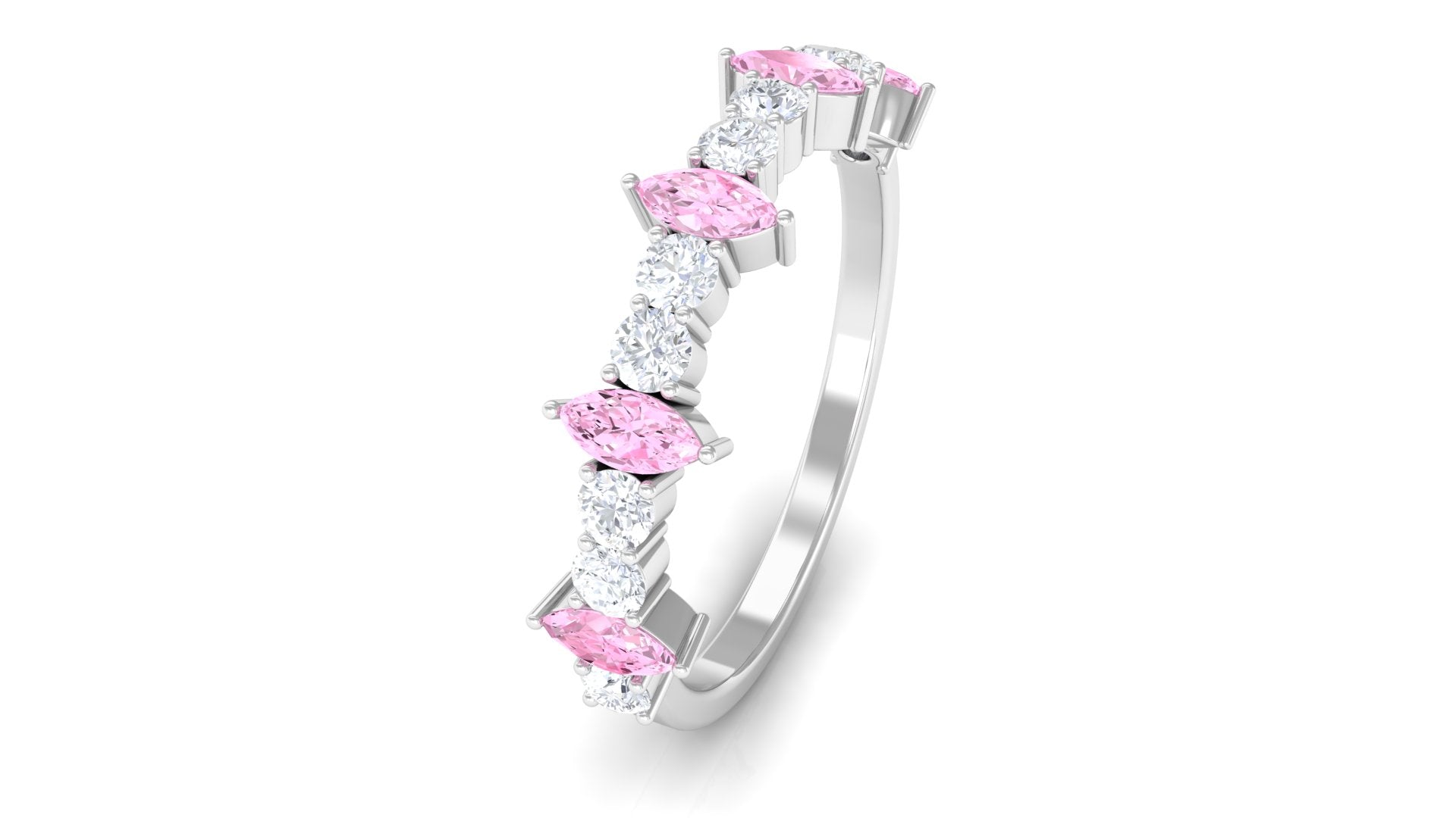 Lab-Created Pink Sapphire and Diamond Half Eternity Ring Lab Created Pink Sapphire - ( AAAA ) - Quality - Rosec Jewels