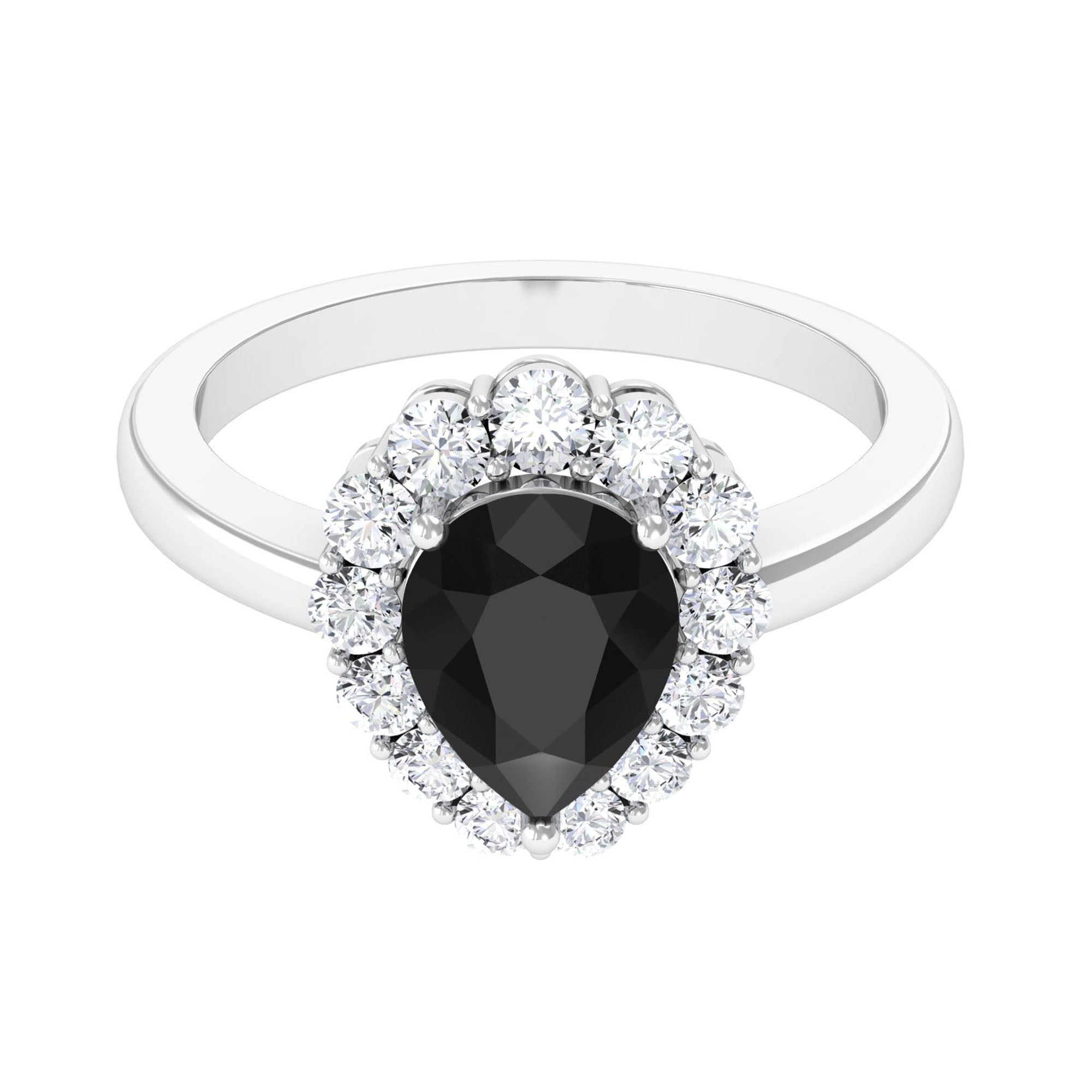 2.50 CT Black Spinel Teardrop Ring with Moissanite Black Spinel - ( AAA ) - Quality - Rosec Jewels
