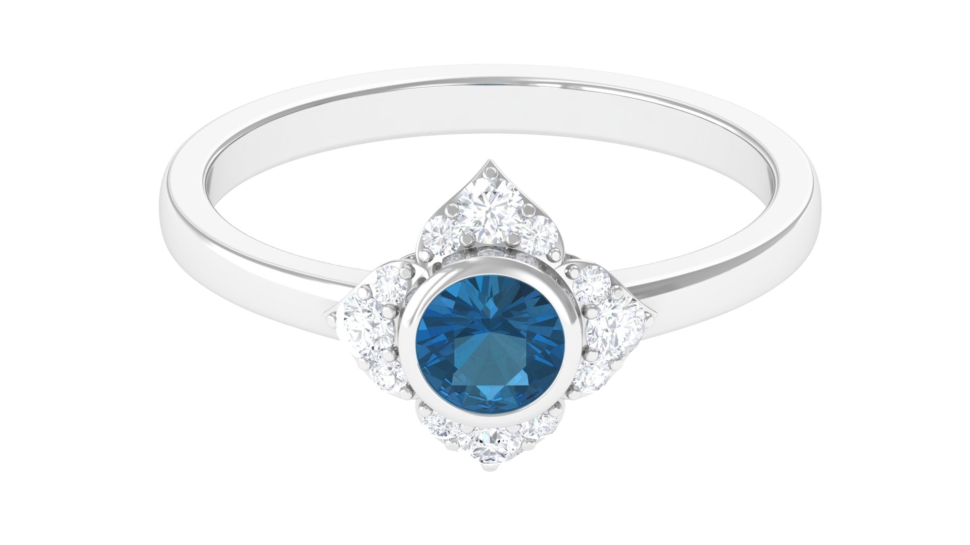 3/4 CT London Blue Topaz and Diamond Vintage Flower Engagement Ring London Blue Topaz - ( AAA ) - Quality - Rosec Jewels