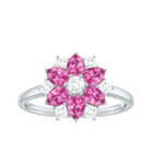Natural Pink Tourmaline Flower Ring with Moissanite Pink Tourmaline - ( AAA ) - Quality - Rosec Jewels