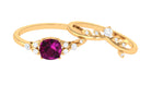 1.75 CT Rhodolite and Diamond Ring Set with Leaf Motif Rhodolite - ( AAA ) - Quality - Rosec Jewels