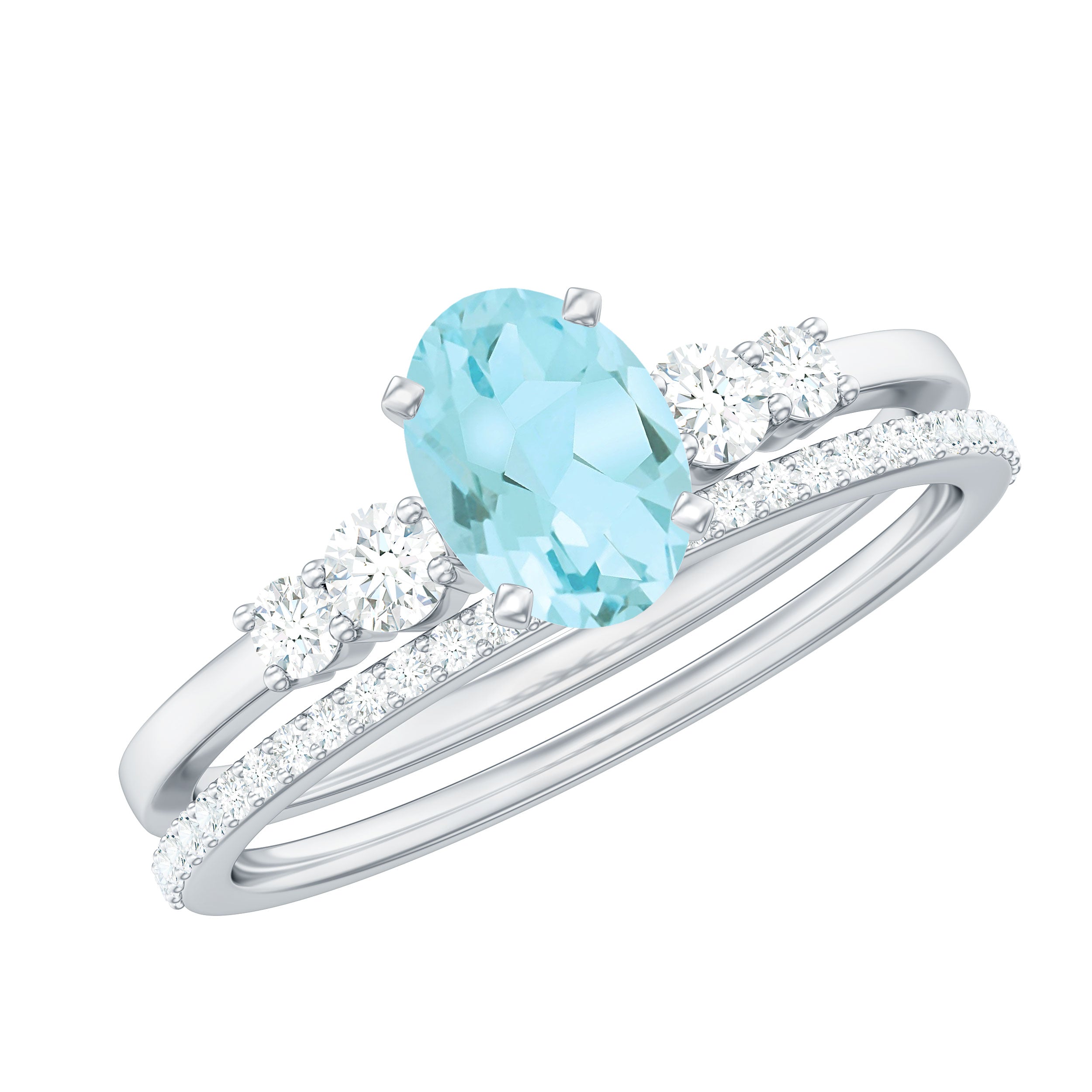 1 CT Oval Sky Blue Topaz Solitaire Ring Set with Diamond Sky Blue Topaz - ( AAA ) - Quality - Rosec Jewels
