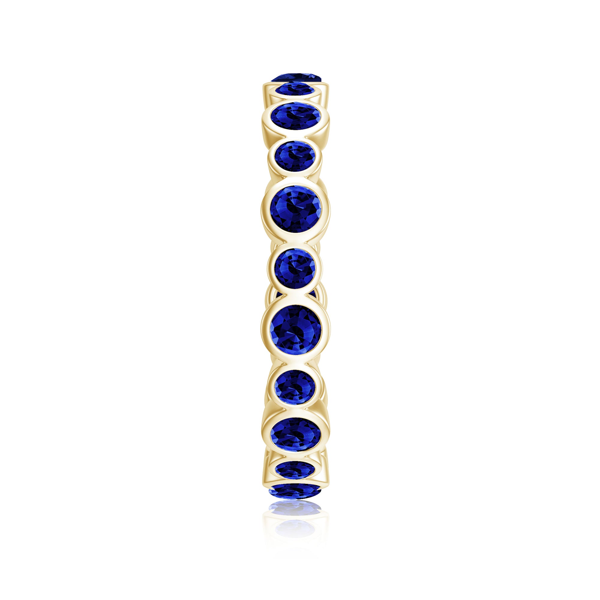 Bezel Set Round Created Blue Sapphire Unique Full Eternity Ring Lab Created Blue Sapphire - ( AAAA ) - Quality - Rosec Jewels
