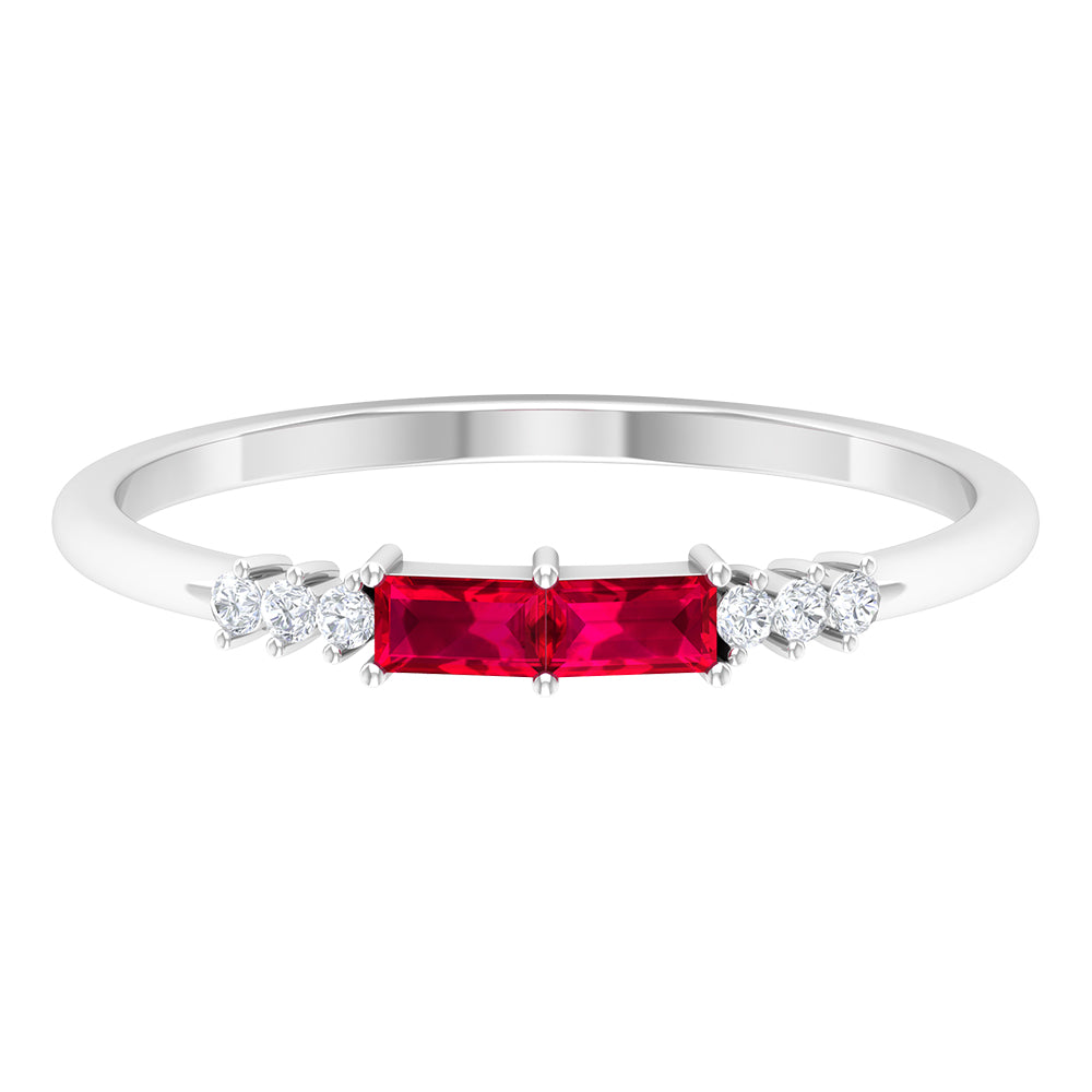 0.50 CT Baguette Shape Ruby Stackable Ring with Diamond Ruby - ( AAA ) - Quality - Rosec Jewels