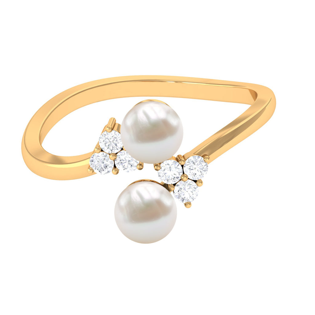 4.25 CT Freshwater Pearl Wrap Ring with Diamond Trio Freshwater Pearl - ( AAA ) - Quality - Rosec Jewels