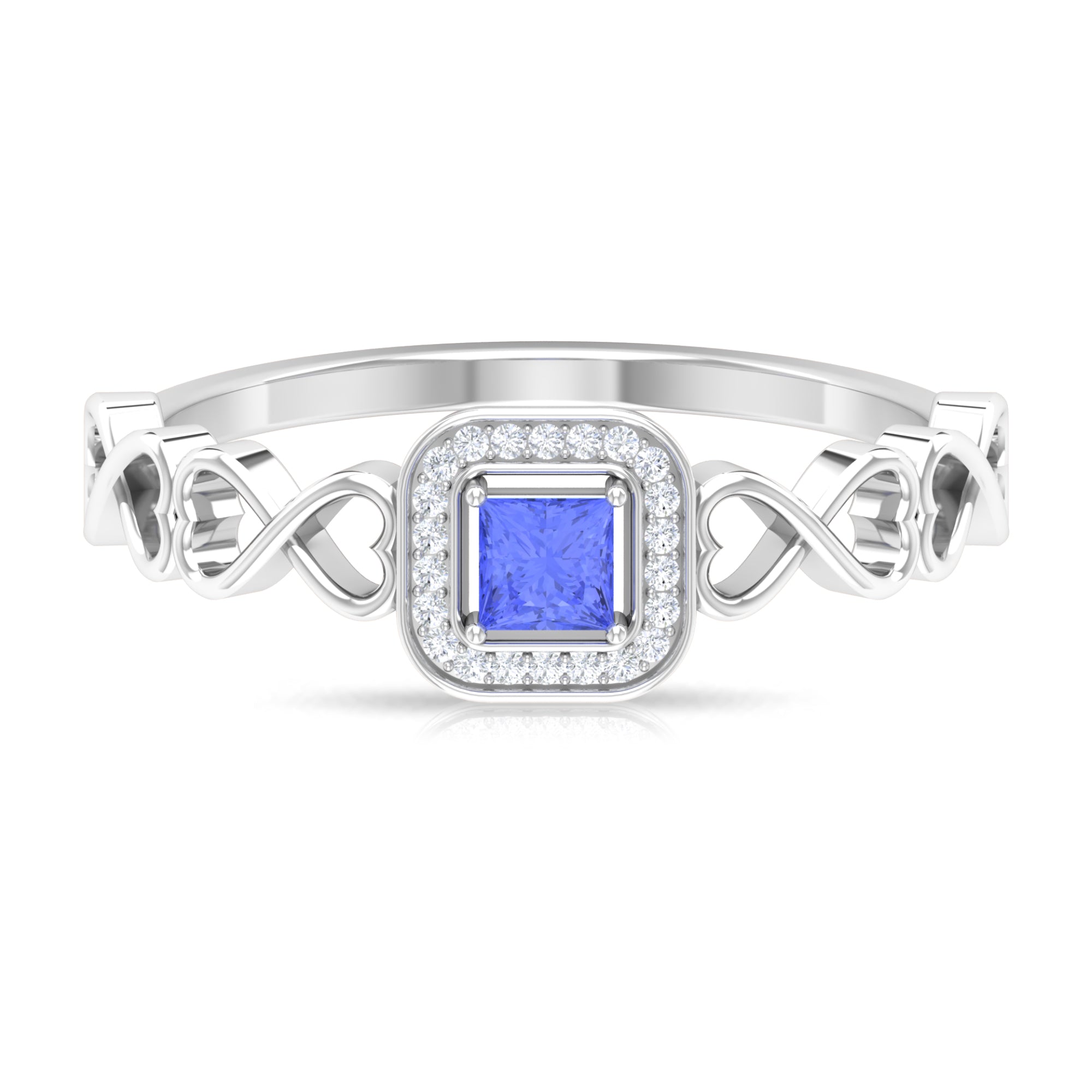 Princess Cut Tanzanite Infinity Heart Ring with Diamond Tanzanite - ( AAA ) - Quality - Rosec Jewels