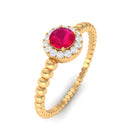 Ruby and Diamond Halo Engagement Ring with Bubble Shank Ruby - ( AAA ) - Quality - Rosec Jewels