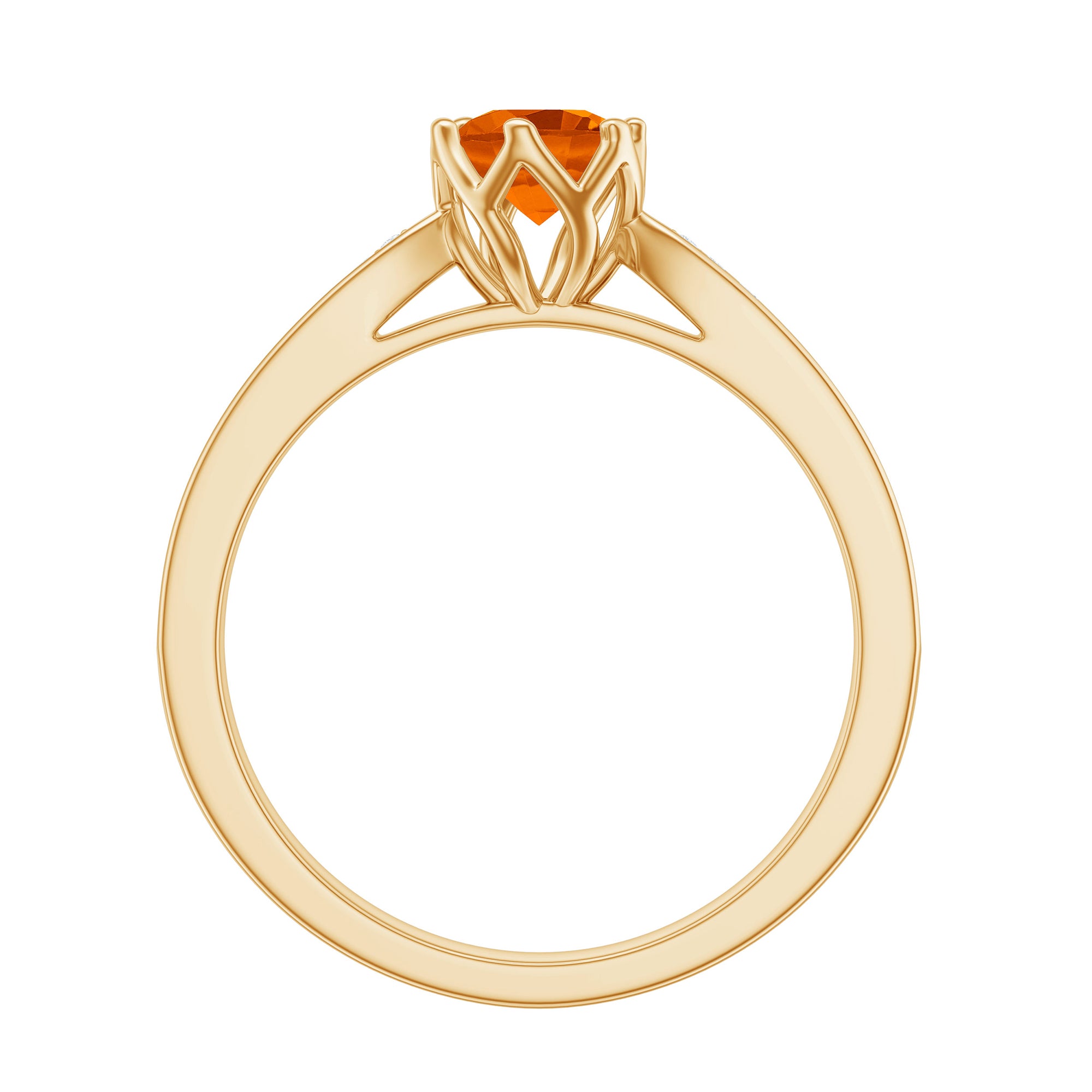 Genuine Fire Opal Solitaire Engagement Ring with Diamond Fire Opal - ( AAA ) - Quality - Rosec Jewels