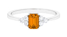 1 CT Octagon Cut Citrine Solitaire Ring with Diamond Trio Citrine - ( AAA ) - Quality - Rosec Jewels
