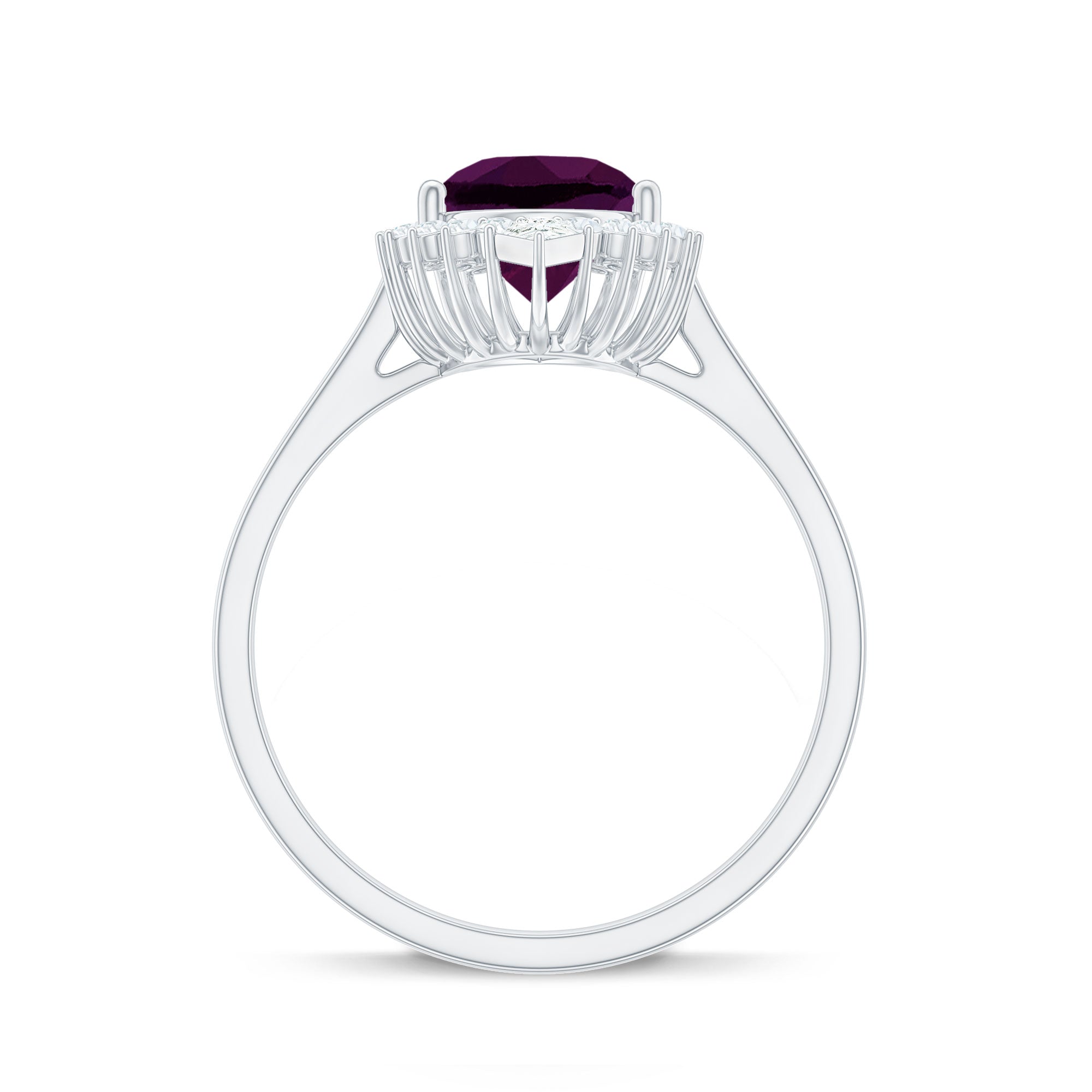 Pear Shaped Rhodolite Cocktail Halo Ring with Diamond Rhodolite - ( AAA ) - Quality - Rosec Jewels