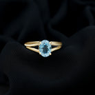 Oval Aquamarine Solitaire Engagement Ring in Split Shank Aquamarine - ( AAA ) - Quality - Rosec Jewels