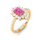 Vintage Inspired Pink Sapphire and Moissanite Engagement Ring Pink Sapphire - ( AAA ) - Quality - Rosec Jewels