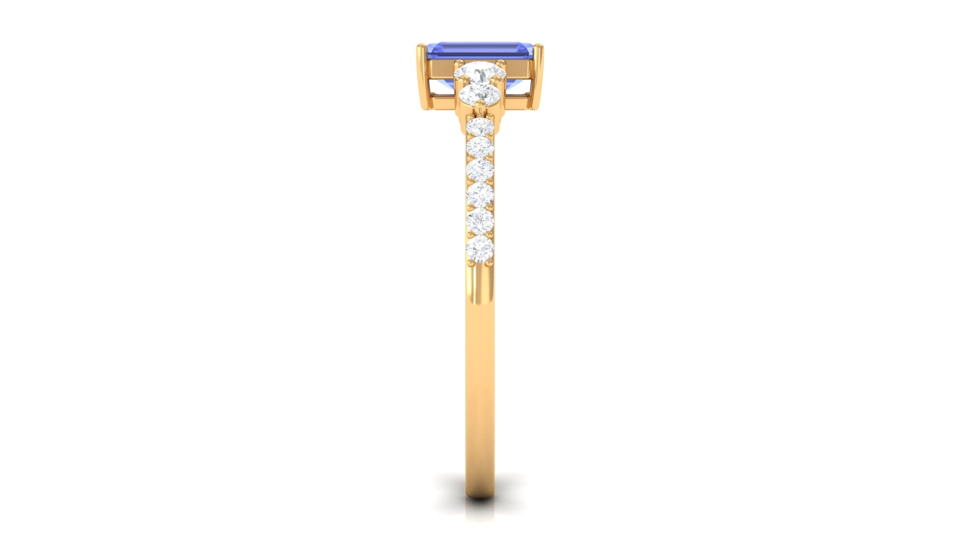 Emerald Cut Tanzanite Solitaire Ring with Diamond Tanzanite - ( AAA ) - Quality - Rosec Jewels