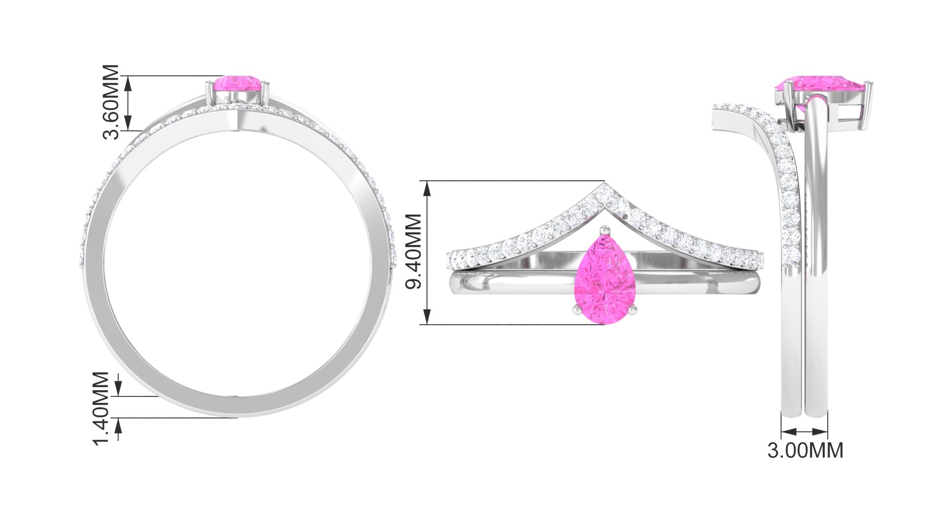Pear Shape Pink Sapphire Solitaire Ring Set with Diamond Pink Sapphire - ( AAA ) - Quality - Rosec Jewels