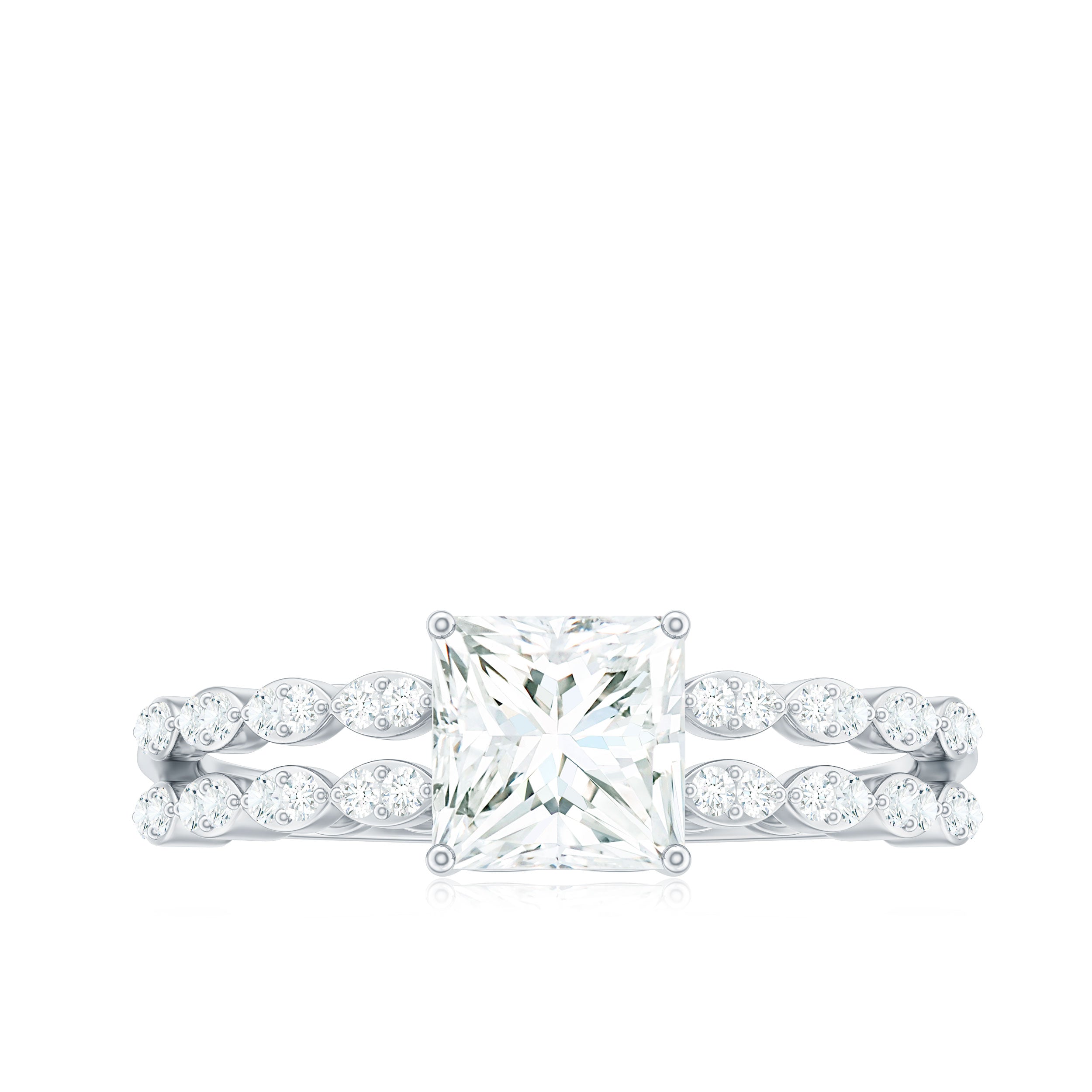 1.25 CT Princess Moissanite Engagement Ring with Side Stones Moissanite - ( D-VS1 ) - Color and Clarity - Rosec Jewels