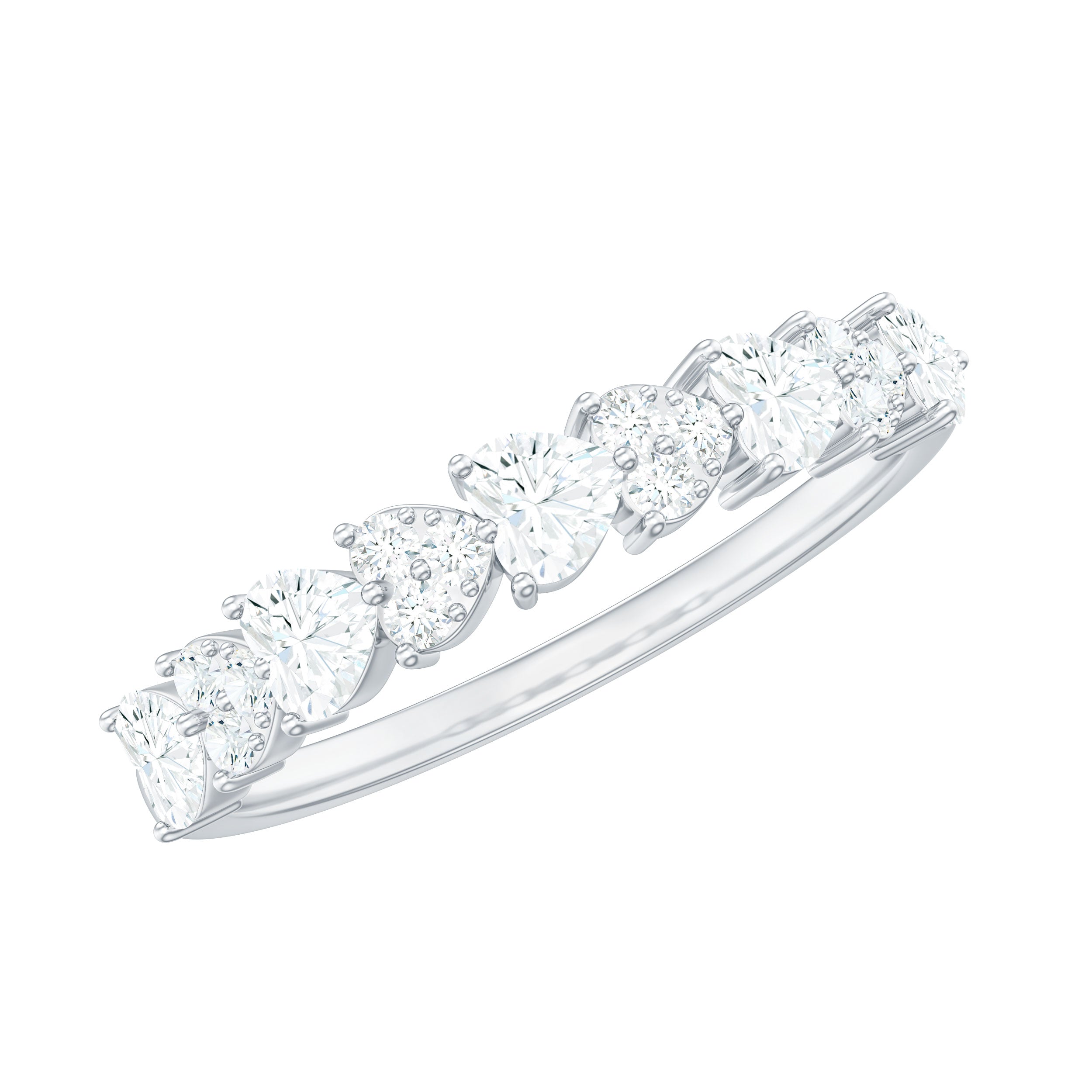 Simulated Diamond Heart Shape Half Eternity Ring Zircon - ( AAAA ) - Quality - Rosec Jewels