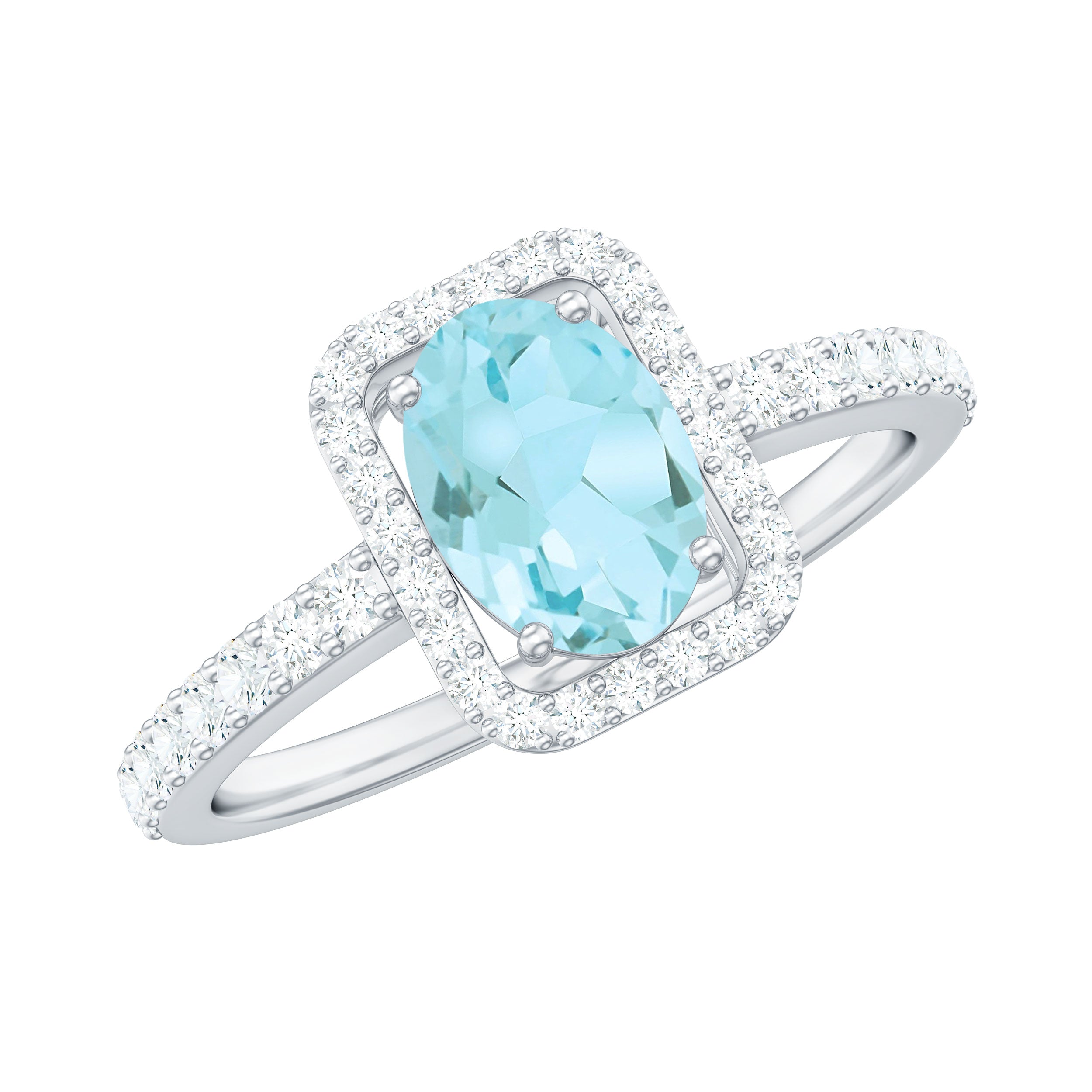 Oval Cut Sky Blue Topaz Engagement Ring with Diamond Halo Sky Blue Topaz - ( AAA ) - Quality - Rosec Jewels