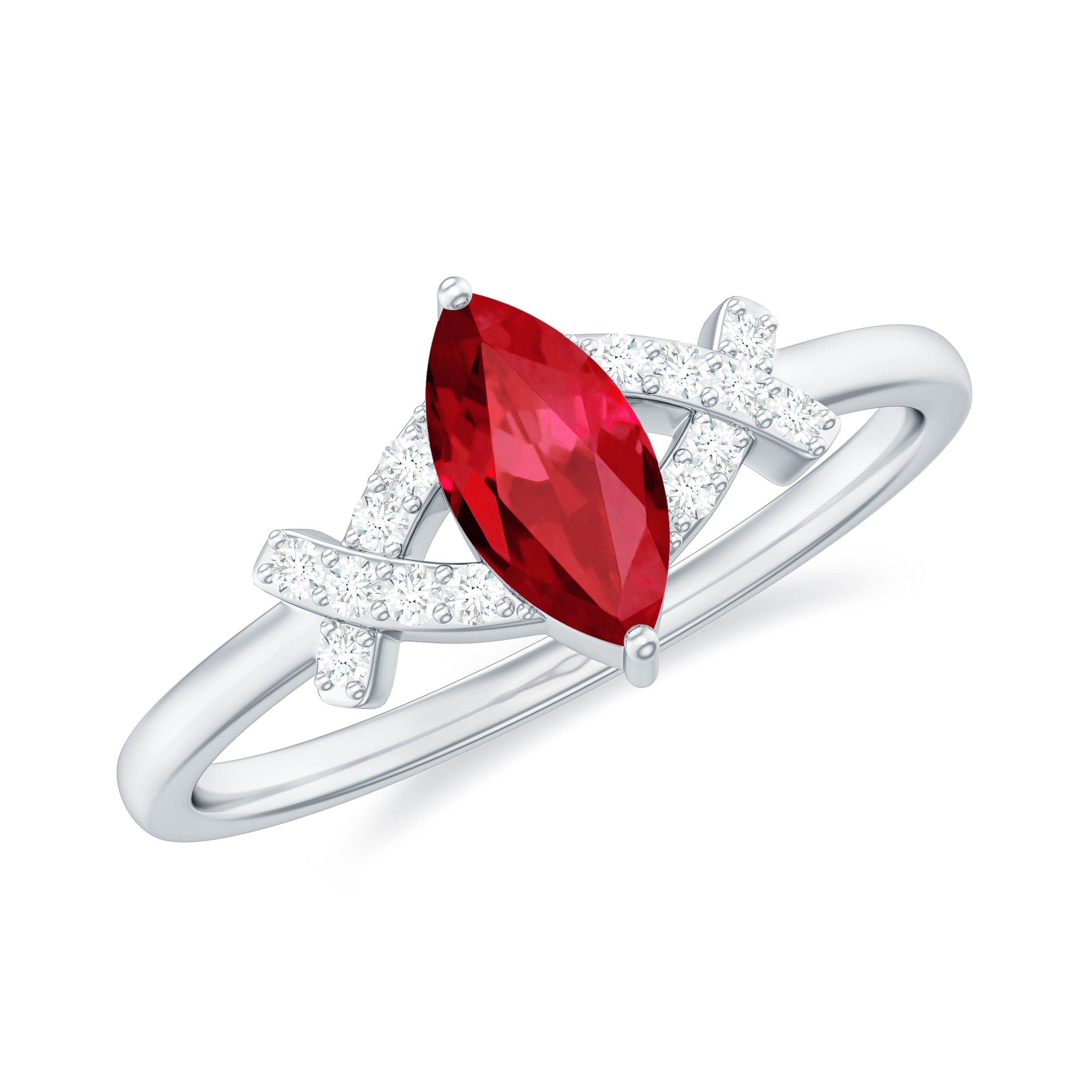 1 CT Marquise Cut Lab Grown Ruby Solitaire Ring with Diamond Lab Created Ruby - ( AAAA ) - Quality - Rosec Jewels