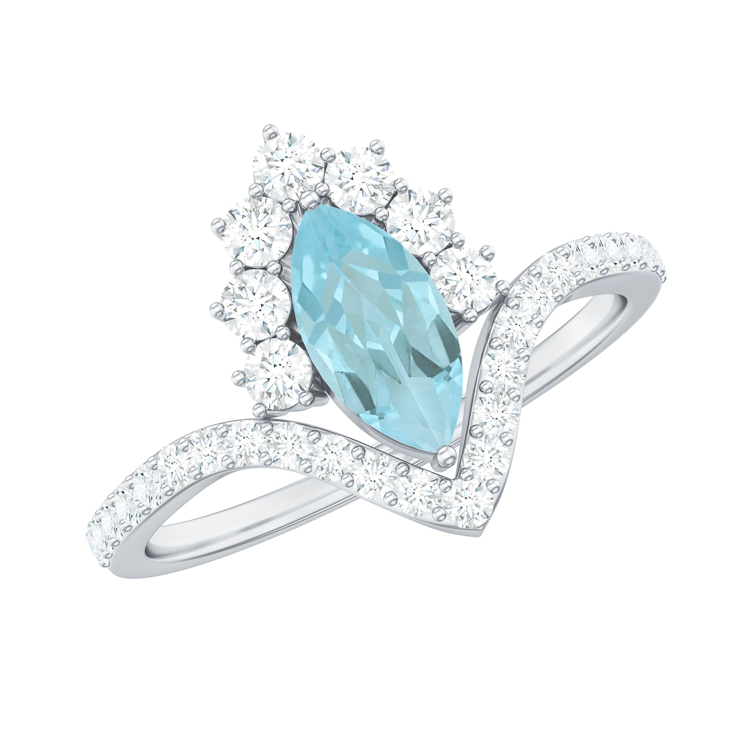 Marquise Cut Sky Blue Topaz Designer Ring with Diamond Frame Sky Blue Topaz - ( AAA ) - Quality - Rosec Jewels