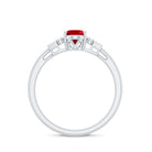 1.25 CT Oval Created Ruby Solitaire Ring with Diamond Accent Lab Created Ruby - ( AAAA ) - Quality - Rosec Jewels
