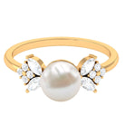 Nature Inspired Freshwater Pearl Solitaire Ring with Diamond Freshwater Pearl - ( AAA ) - Quality - Rosec Jewels