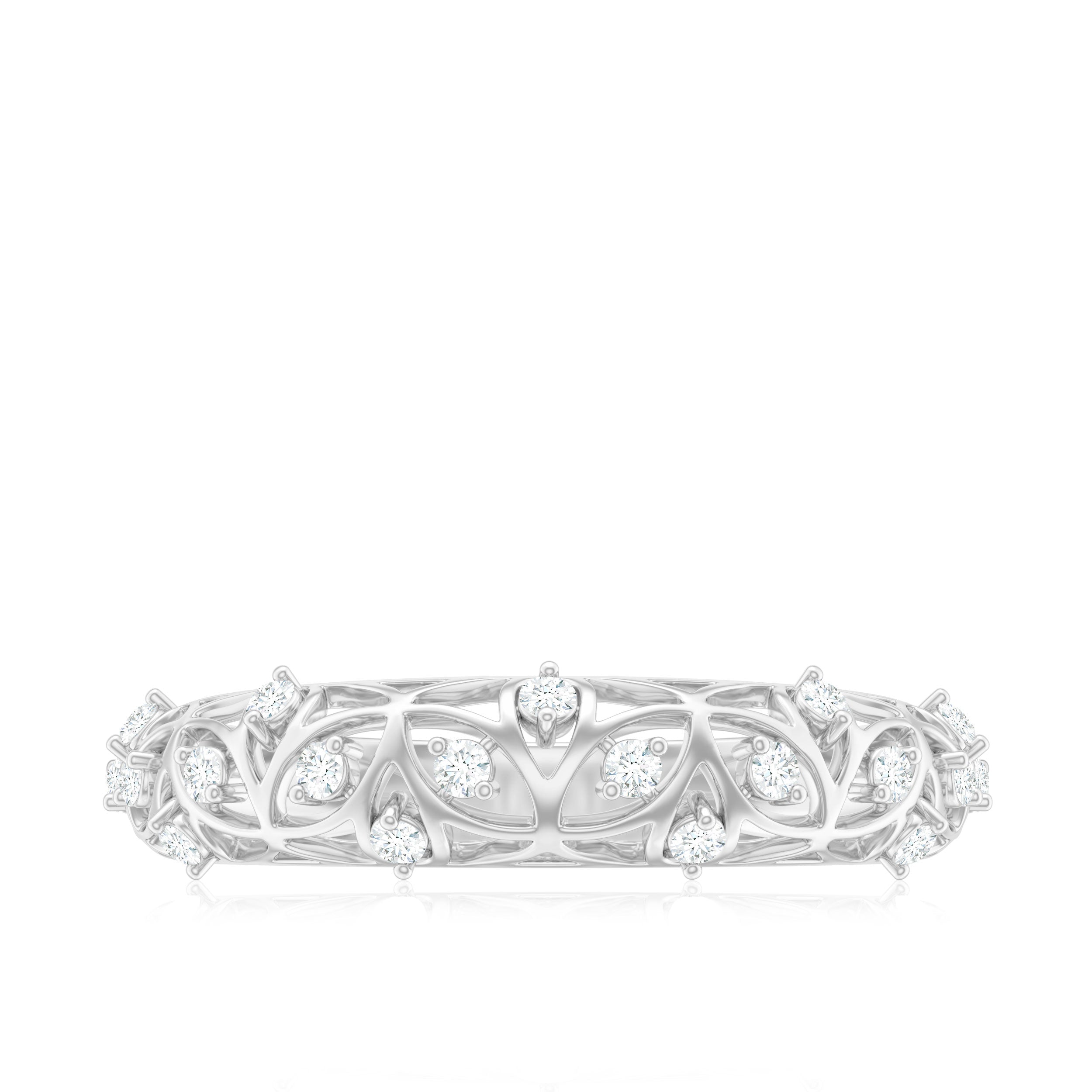 Round Zircon Semi Eternity Band Ring with Gold Filigree Details Zircon - ( AAAA ) - Quality - Rosec Jewels