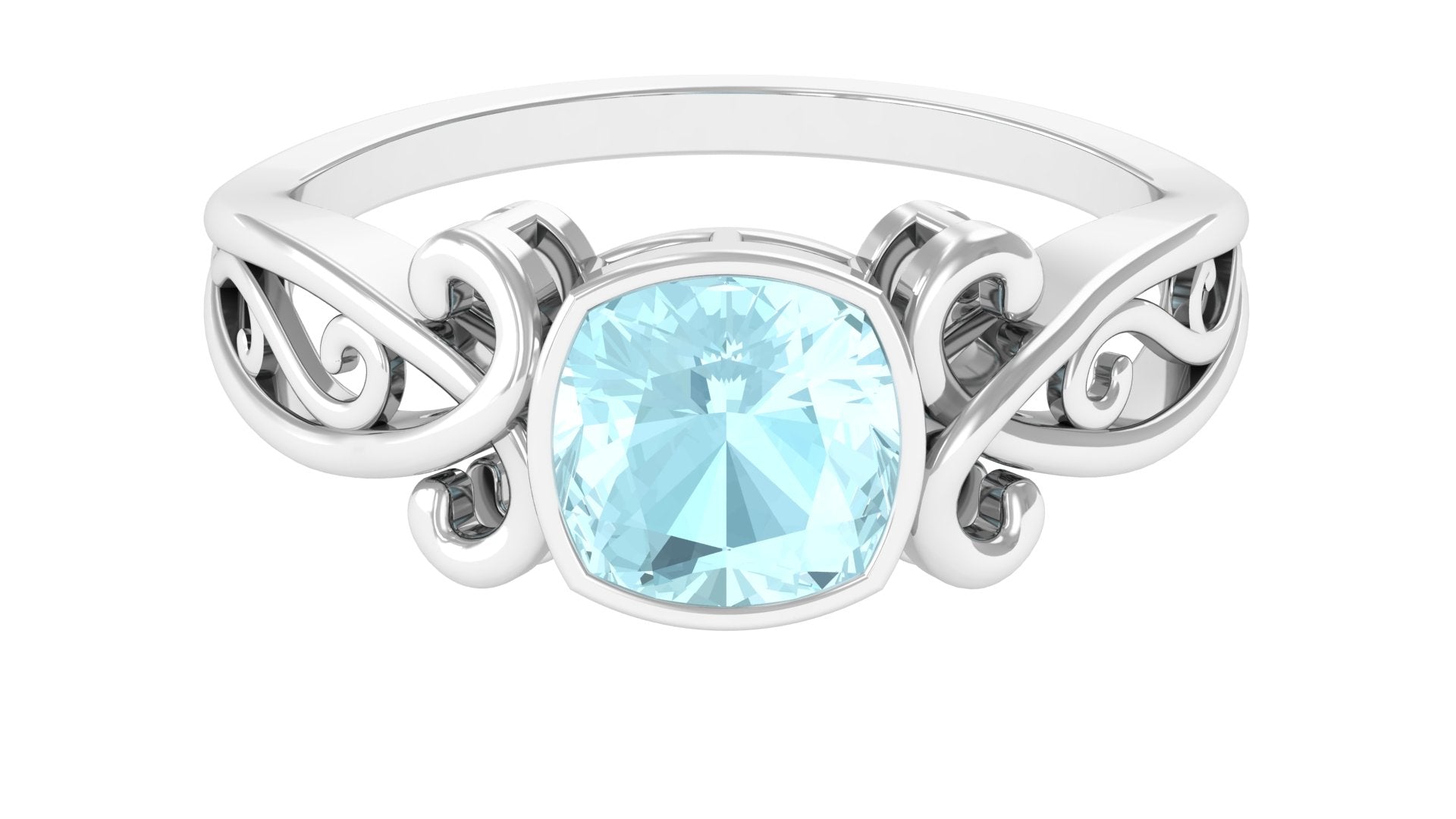 2 CT Vintage Style Cushion Sky Blue Topaz Solitaire Ring in Bezel Setting Sky Blue Topaz - ( AAA ) - Quality - Rosec Jewels