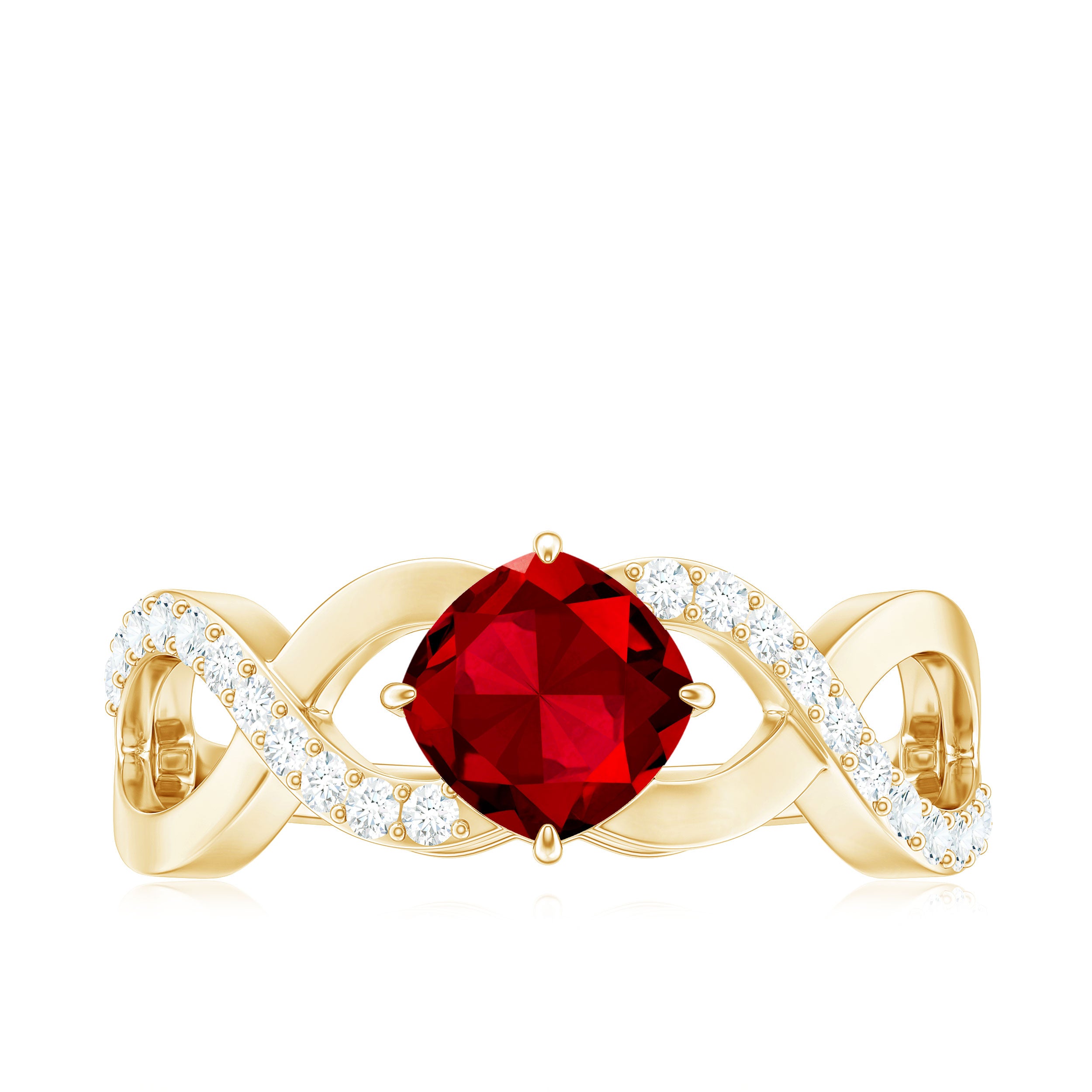 1 CT Solitaire Created Ruby Crossover Engagement Ring with Diamond Lab Created Ruby - ( AAAA ) - Quality - Rosec Jewels