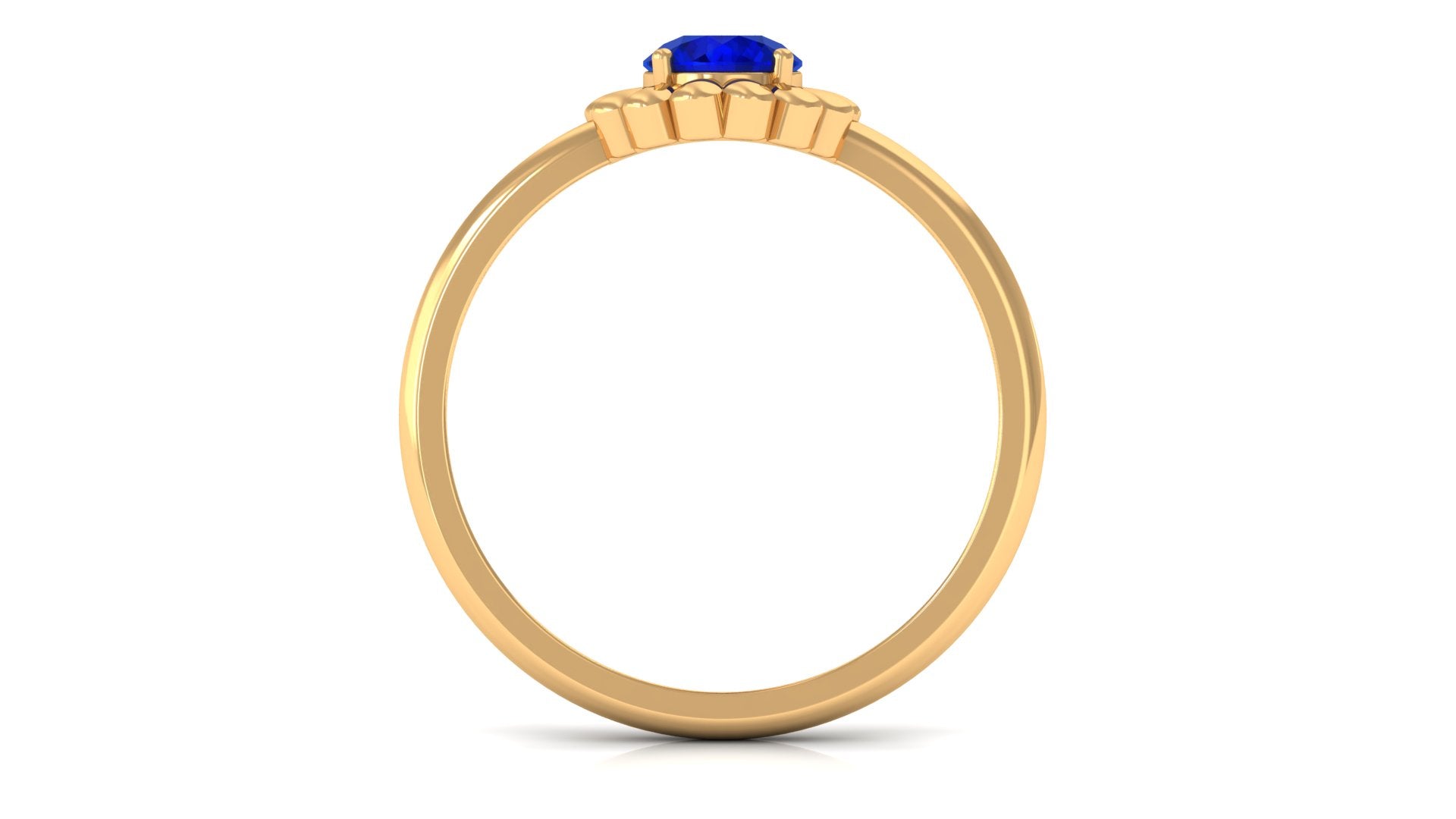 5 MM Round Lab Created Blue Sapphire Gold Floral Solitaire Ring in Prong Setting Lab Created Blue Sapphire - ( AAAA ) - Quality - Rosec Jewels