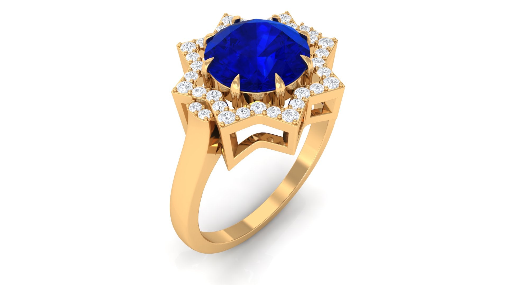 3.25 CT Created Blue Sapphire Star Shape Engagement Ring with Diamond Lab Created Blue Sapphire - ( AAAA ) - Quality - Rosec Jewels