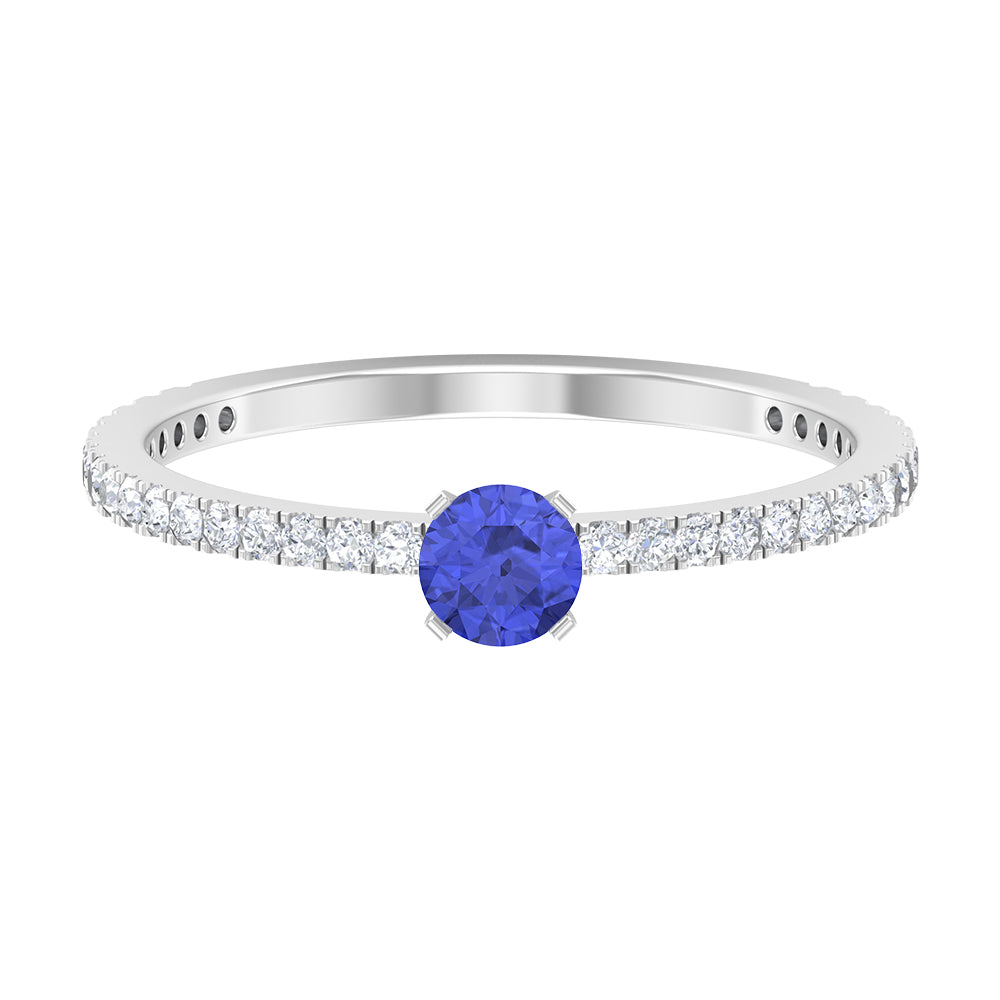 Tanzanite Dainty Solitaire Ring with French Pave Set Diamond Tanzanite - ( AAA ) - Quality - Rosec Jewels
