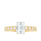 Emerald Cut Moissanite Solitaire Ring with Side Stones Moissanite - ( D-VS1 ) - Color and Clarity - Rosec Jewels