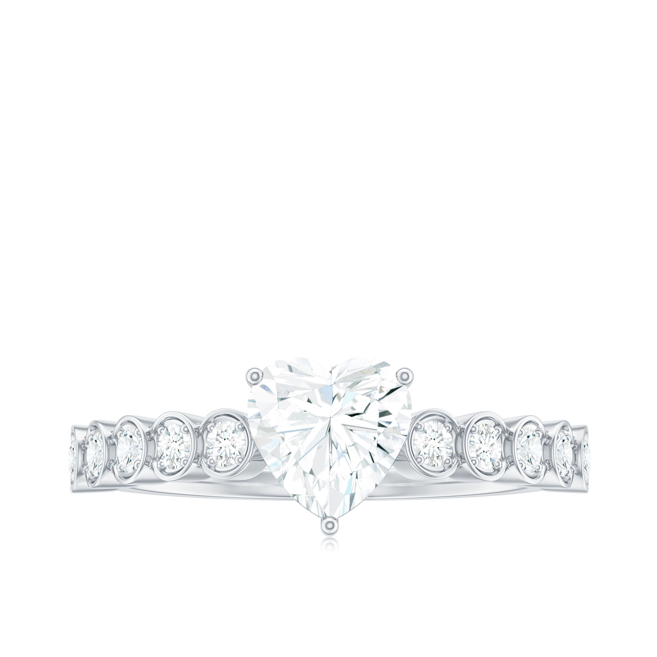 Heart Shape Moissanite Solitaire Ring with Side Stones Moissanite - ( D-VS1 ) - Color and Clarity - Rosec Jewels