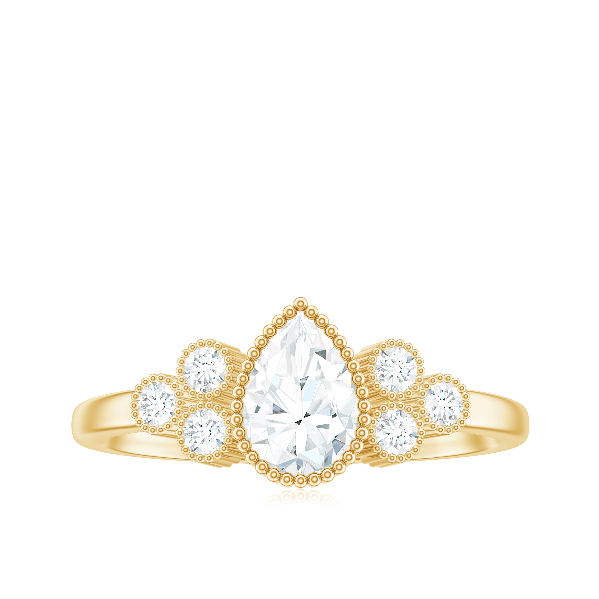 Pear and Round Cut Moissanite Designer Ring in Gold Moissanite - ( D-VS1 ) - Color and Clarity - Rosec Jewels